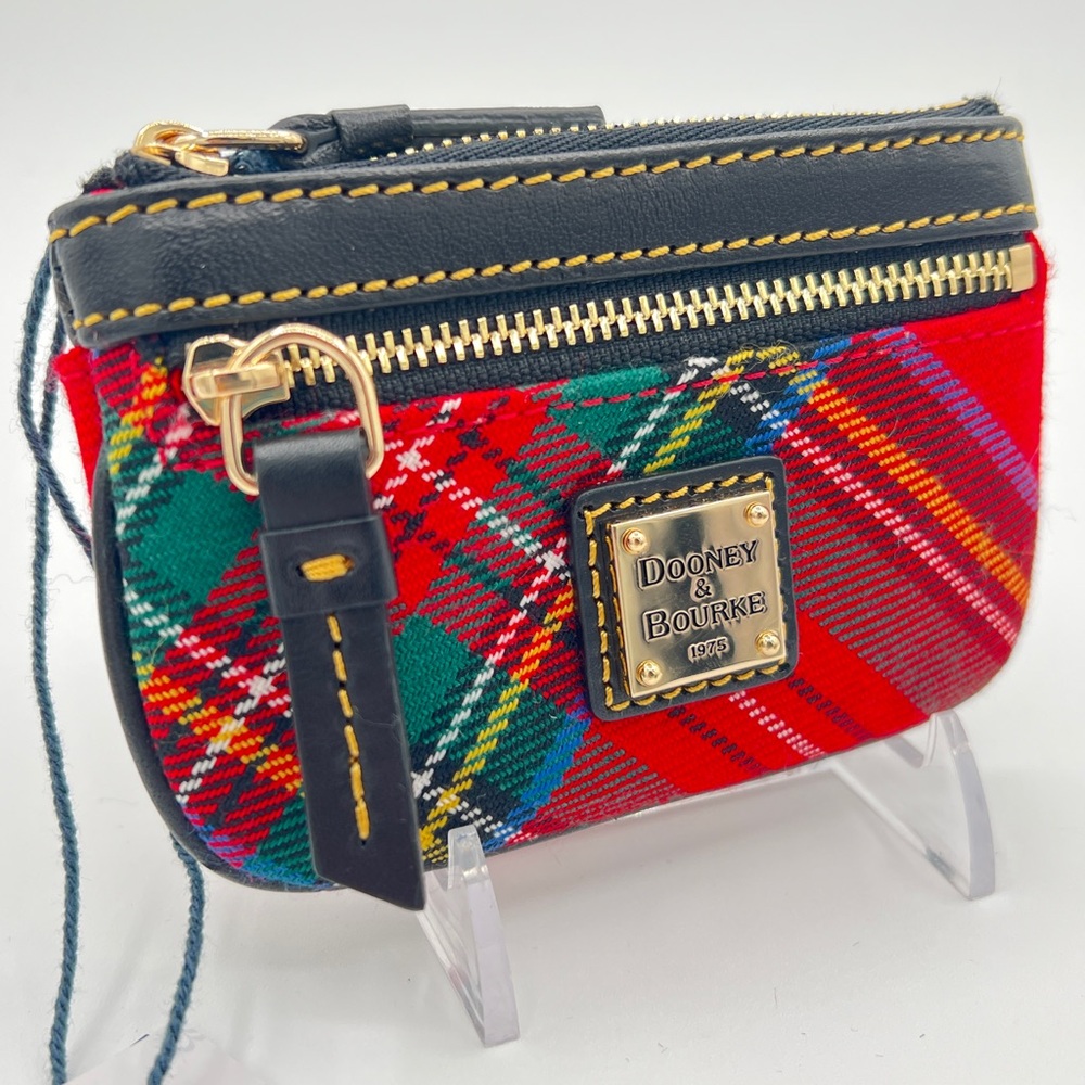 Dooney & Bourke Red Green Plaid Wristlet with Black Trim